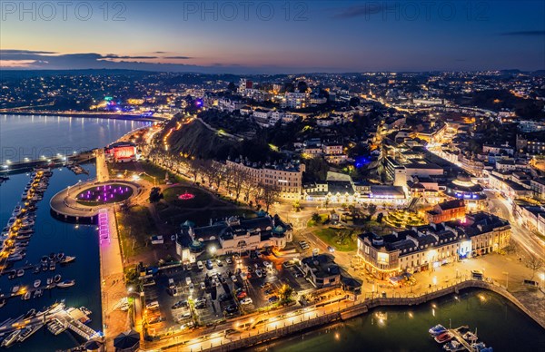 Night over Torquay Marina from a drone