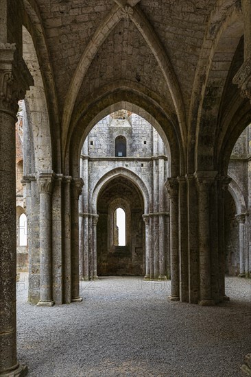 Archways of the ruined church of San Galgano Abbey