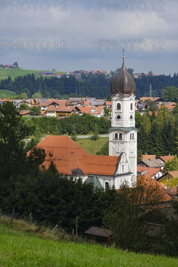 View of the village with the Catholic Parish Church of St. Andrew