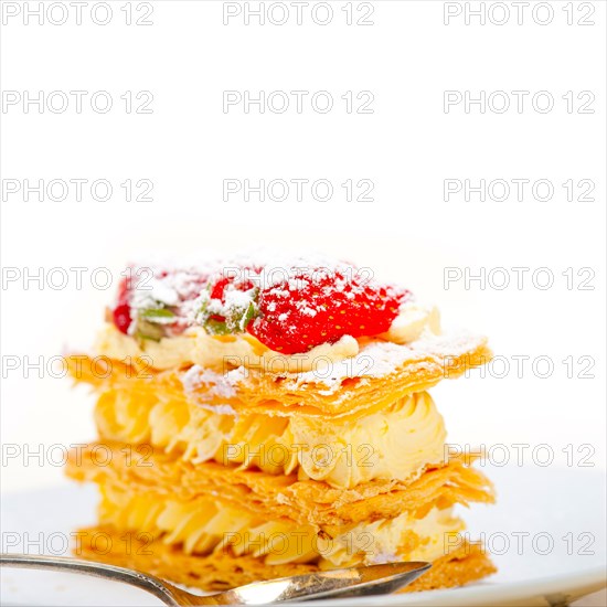 Fresh baked napoleon strawberry and cream cake dessert