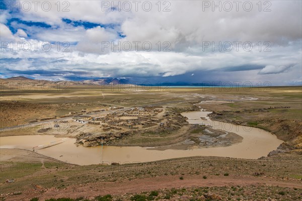 Little village below the Chiu monastery at the Lake Manasarovar