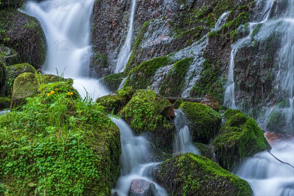 Fresh and beautiful waterfalls in a mountain stream in spring. La Serva