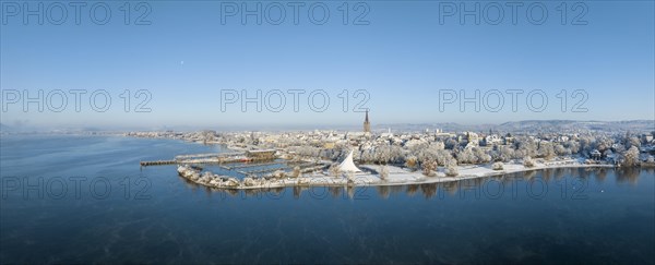 Aerial view of the town of Radolfzell on Lake Constance in winter