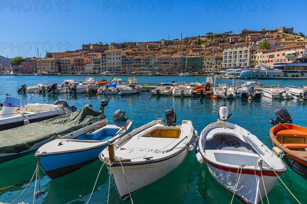 Portoferraio harbour with anchored boats