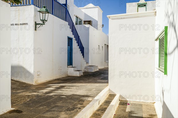 Picturesque white settlement called Pueblo Marinero designed by Cesar Manrique located in Costa Teguise