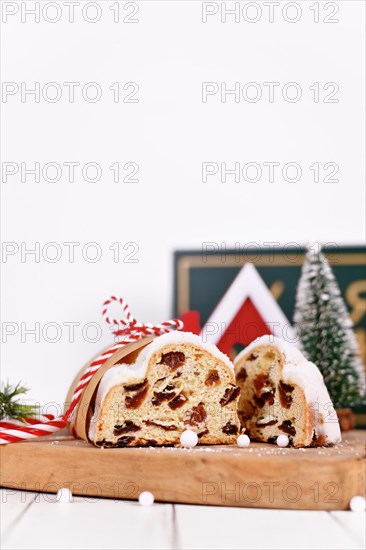 Cut open German Stollen cake