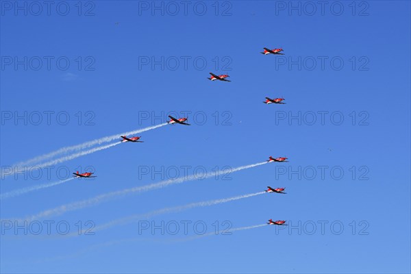 Formation flight of the Patrouille Suisse with the PC-7 team