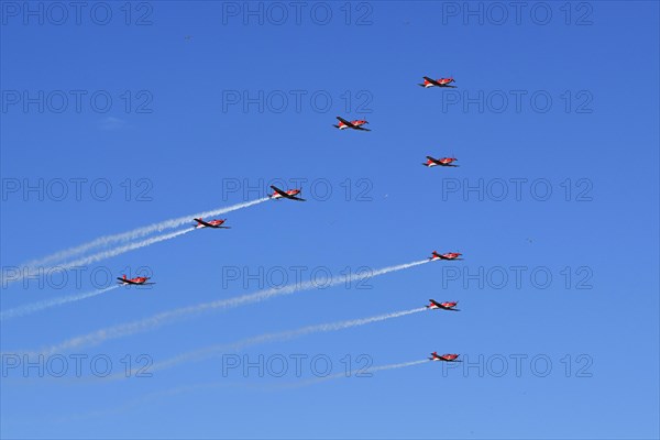 Formation flight of the Patrouille Suisse with the PC-7 team