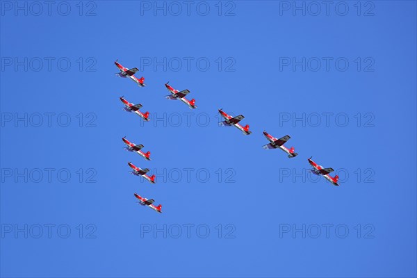 Formation flight of the Patrouille Suisse with the PC-7 team