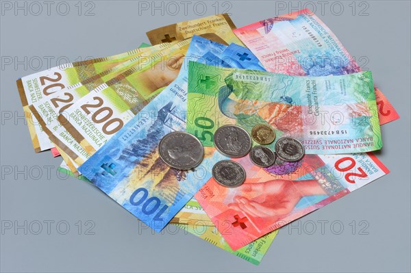 Swiss banknotes and coins