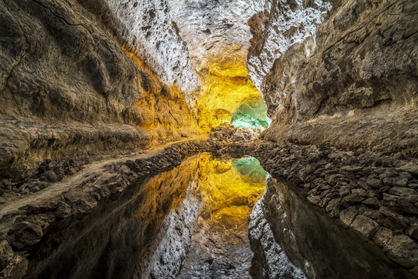 Stunning Verdes Cave with colorful illumination