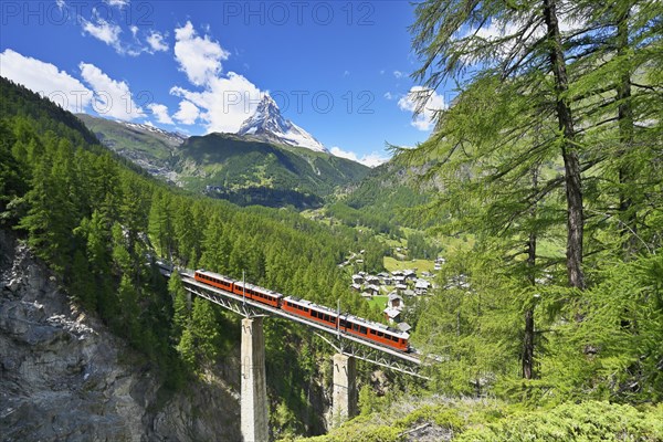 Gornergrat Bahn runs over Findelnbach Viaduct