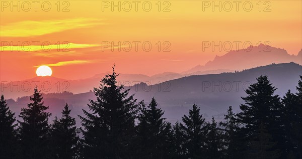 View of Saentis and Alpstein at sunrise