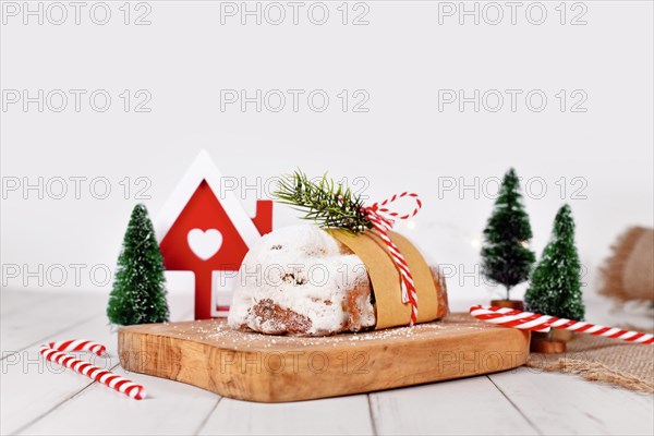 Whole traditional German Stollen cake