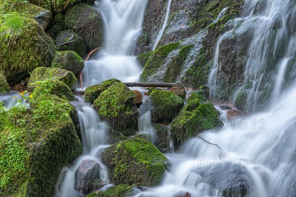 Fresh and beautiful waterfalls in a mountain stream in spring. La Serva