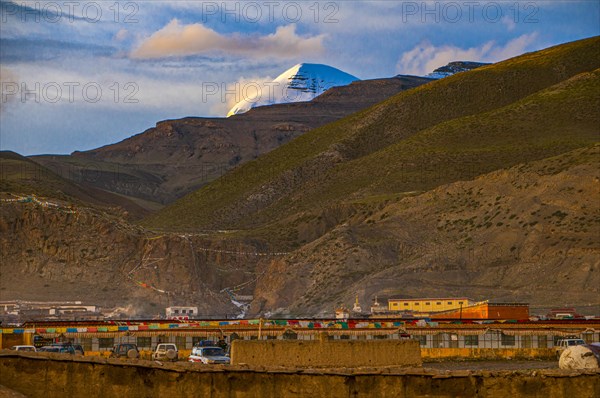 The holy mount Kailash seen from Darchen Western Tibet