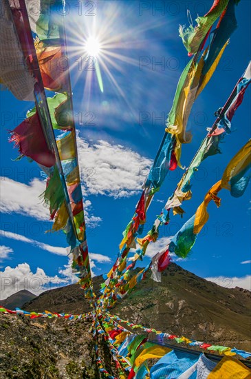 Praying flags on the Karo-La Pass along the Friendship Highway