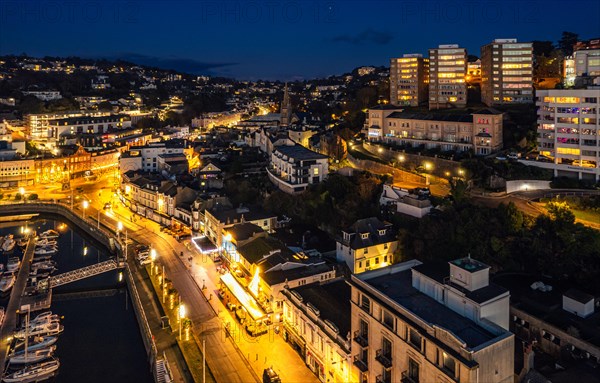 Night over Torquay Marina from a drone