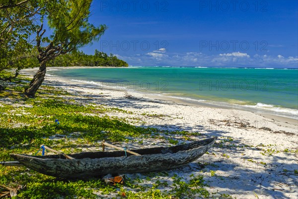Long white sand beach in the east of the island Ile Sainte-Marie although Nosy Boraha