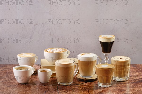 Various hot beverages on coffee basis