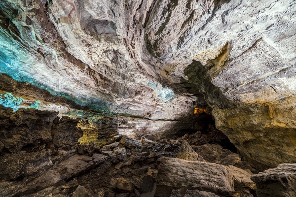 Stunning Verdes Cave with colorful illumination