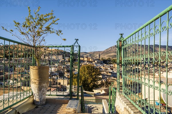 Rooftop terrace in the heart of old historic downtown called medina in Fez