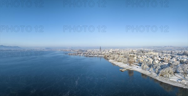 Aerial view of the town of Radolfzell on Lake Constance in winter