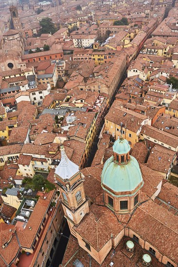 View from the Asinelli Tower of the towers of the churches of Santi Bartolomeo and Gaetano