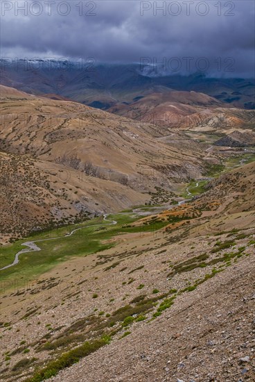 Green creek along the road from Lake Manasarovar to the kingdom of Guge