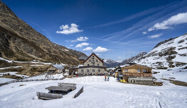 Mountain hut Franz-Senn-Huette in winter