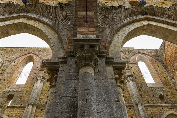 Archways of the ruined church of San Galgano Abbey