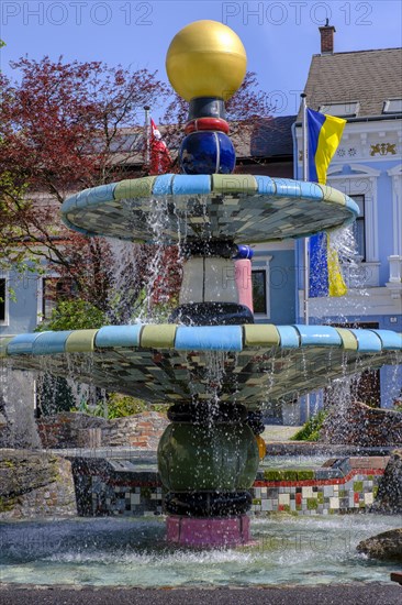 Hundertwasser Fountain from 1994 on the main square of Zwettl