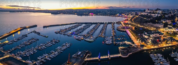 Night over Torquay Marina from a drone in panorama
