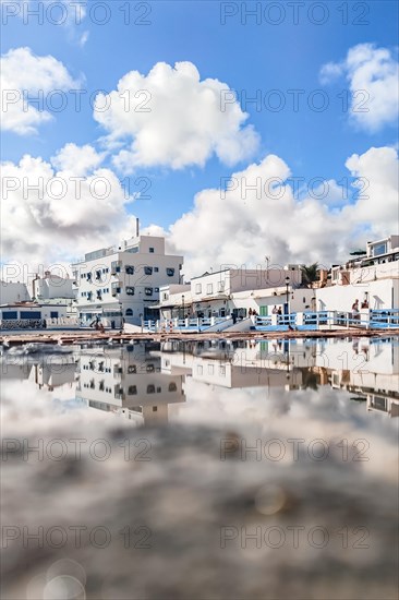 Typical white buildings and restaurants