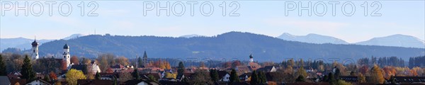 The historic old town of Isny im Allgaeu with a view of the skyline. Isny im Allgaeu