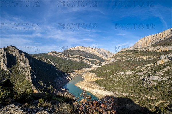 Noguera Pallaresa river as it passes through the Congost de Mont Rebei in the dry season in Catalonia in Spain