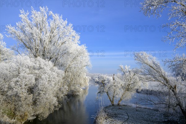 River landscape with hoarfrost and ice