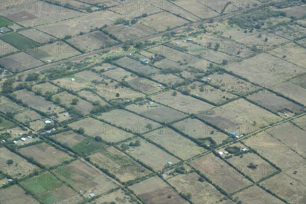 African landscape with settlements from the plane