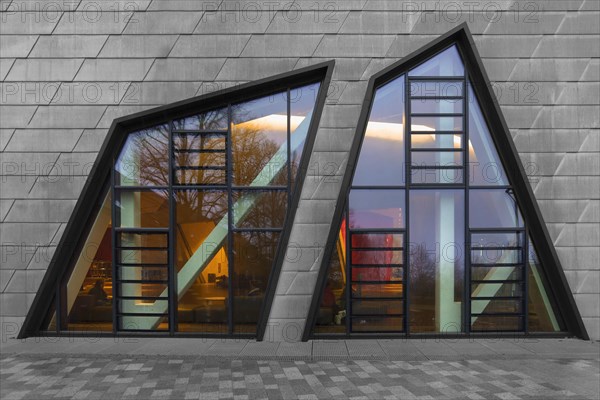 View into the entrance hall of the modern university building by the American architect Daniel Liebeskind