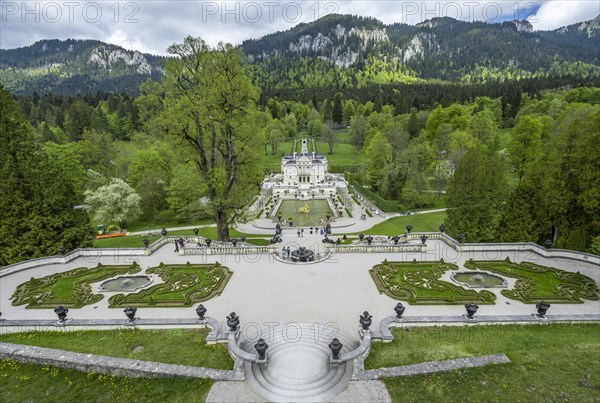 Royal Villa Linderhof Palace with fountain and terraced gardens