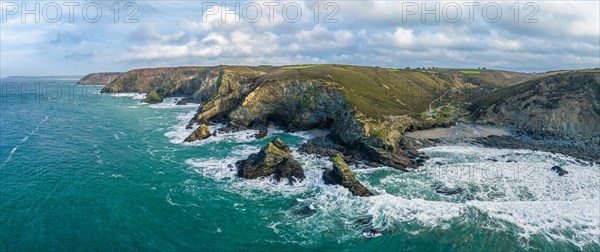 Panorama of Cliffs and Waves from a drone
