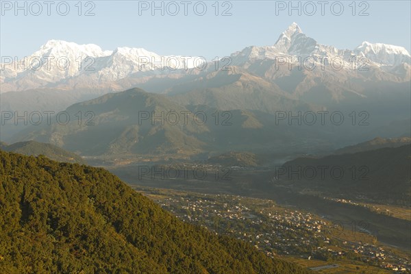 View of the Annapurna mountain range in the Himalayas from Sarangkot