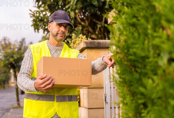 Package delivery carrier with a box from an online store