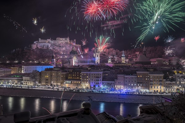New Year's Eve fireworks with Hohen Salzburg Fortress