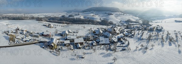 Village panorama with snow