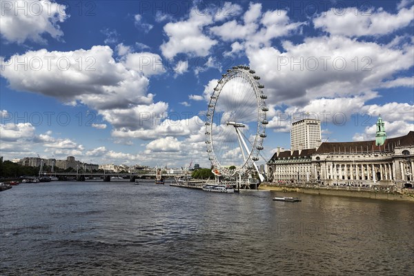 View over the Thames to the London Eye Ferris Wheel