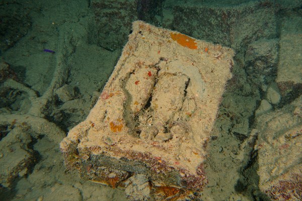 Ammunition box with World War II ammunition in the hold of the Thistlegorm. Dive site Thistlegorm wreck