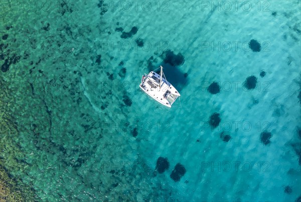 Sailing catamaran from above