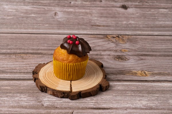 Assortment of chocolate and cream and carrot cupcakes on various backgrounds