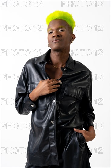 Black ethnicity man in studio with white background